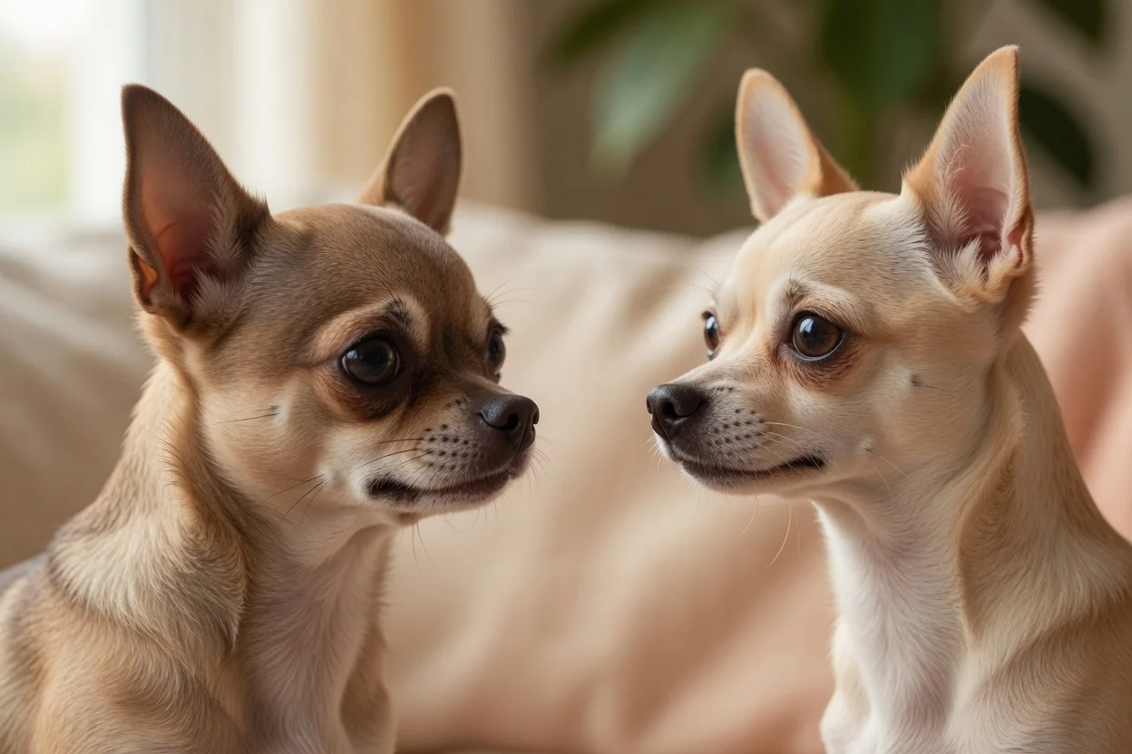 Two chihuahua head profiles side by side showing different head shapes